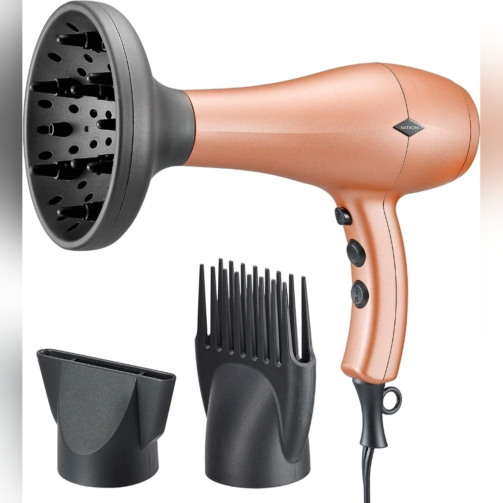 NITION Ceramic Hair Dryer with Diffuser Ionic Blow Dryer Quick Drying 1875 Watt